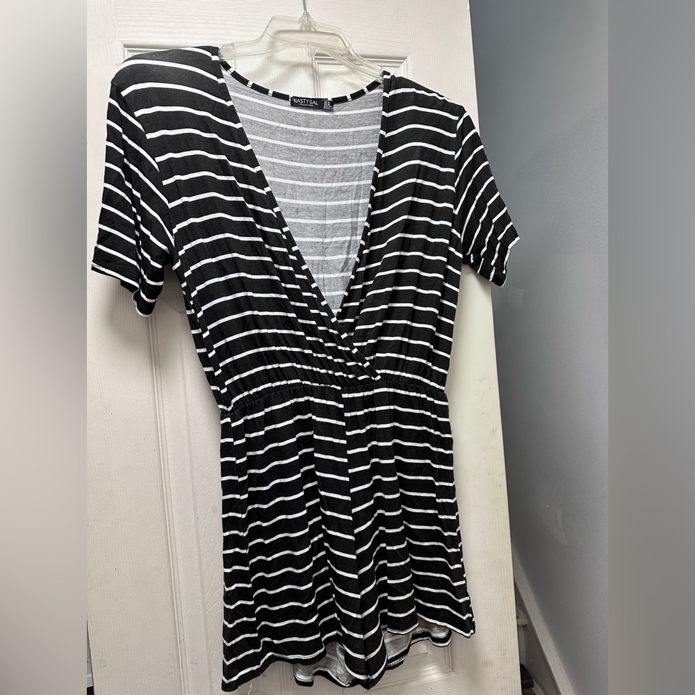 Nasty Gal Black and White Striped Romper